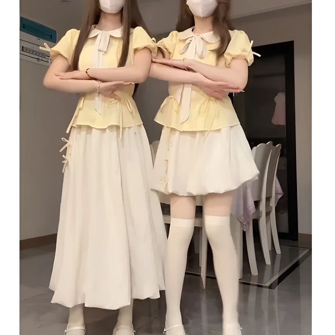 龙龙 大码【奶黄泡芙小蛋糕】遮肚肚遮屁屁显瘦套装 长5838短5837