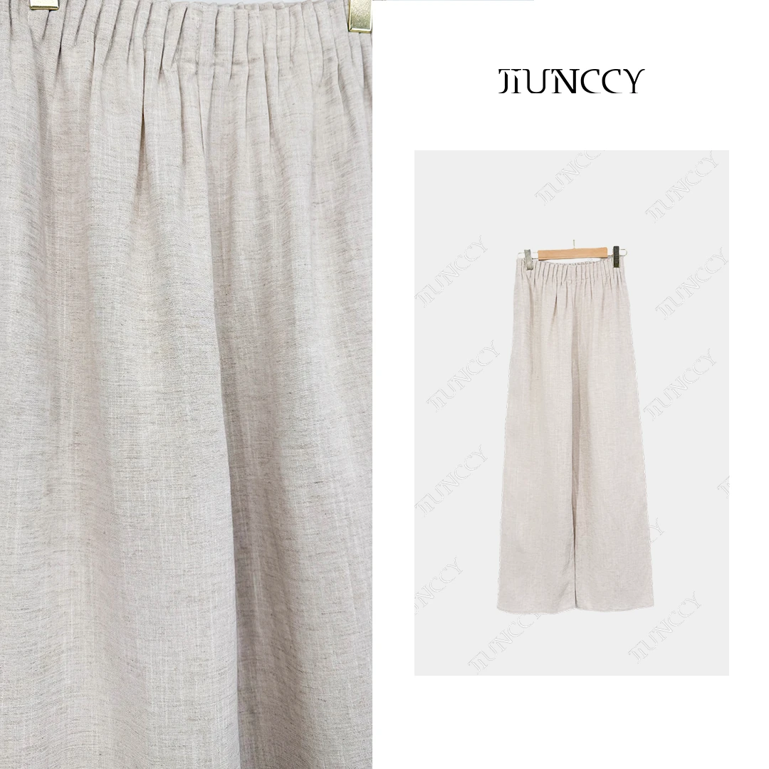 JIUNCCY【千阙】天丝亚麻手工捏褶设计阔腿休闲百搭长裤 52YCK019