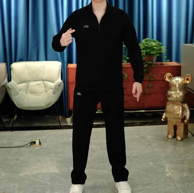 【麦炫严选】2025秋季男士长袖翻领时尚休闲百搭套头卫衣套装TZ2037
