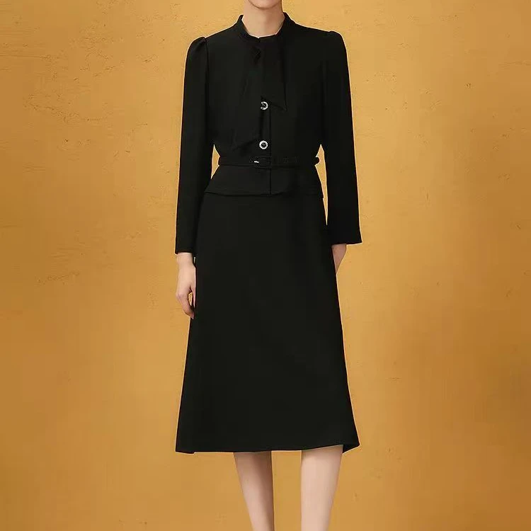 【歌】连衣裙小香风显瘦气质长袖时尚黑色修身秋冬