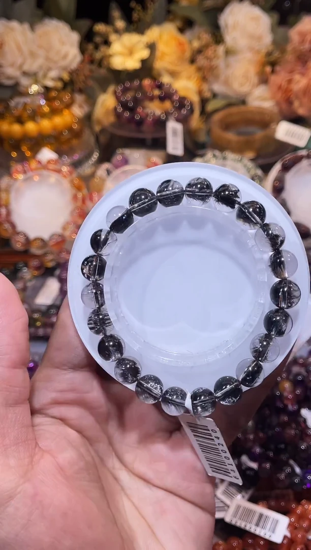 未镶嵌手链水晶黑银钛9m+