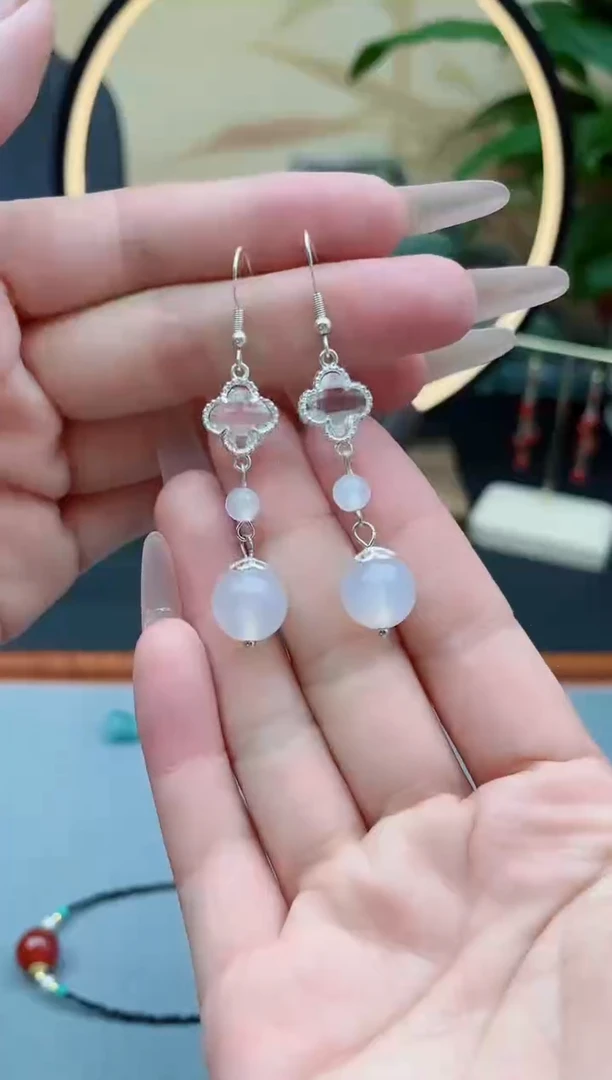 玛瑙/玉髓耳饰银S925镶嵌8896