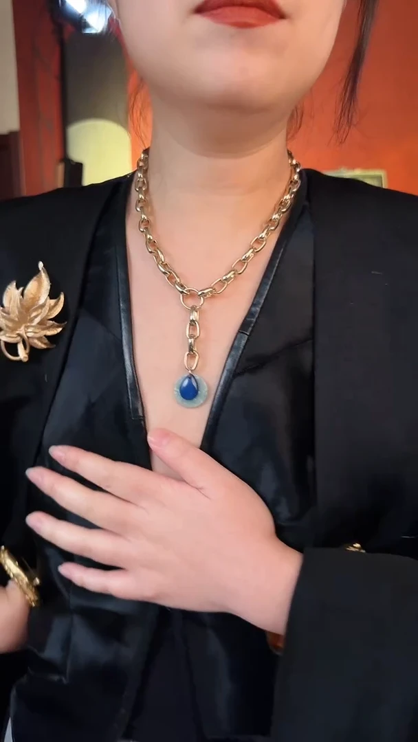 合金无合金孤品不折腾系列素金蓝色坠坠项链不退