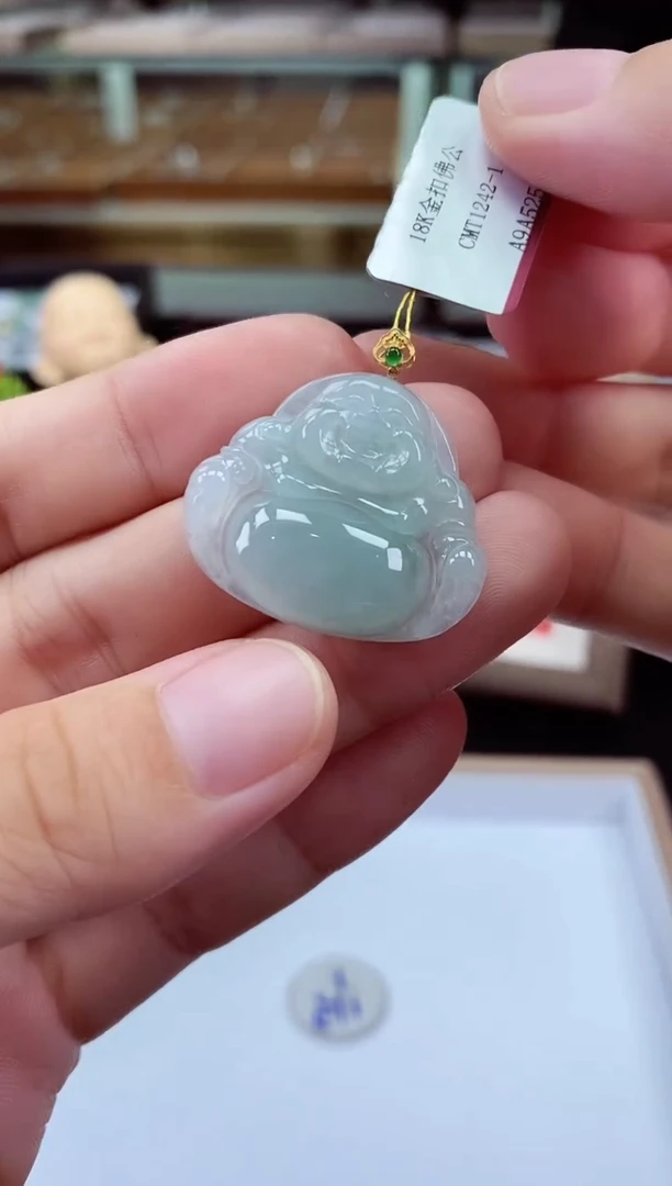 吊坠(不含链)18K金镶嵌翡翠佛公多样性发其一@@CMT1242-1