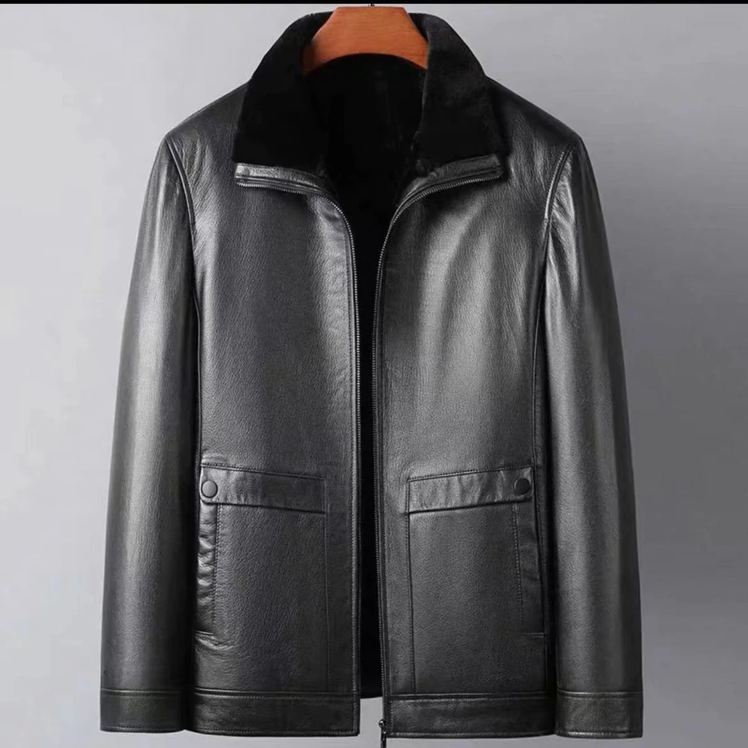 山羊皮毛二体翻领夹克精品中高档真皮真毛男款保暖外套