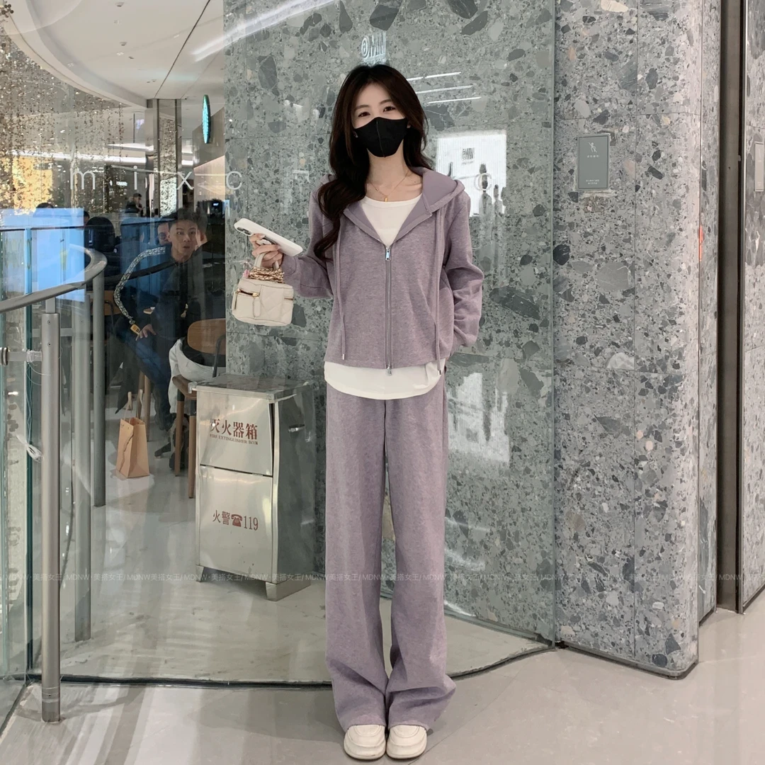 【慵懒假两件2.0】2025设计师新款时尚卫衣外套+裤子两件套装女装