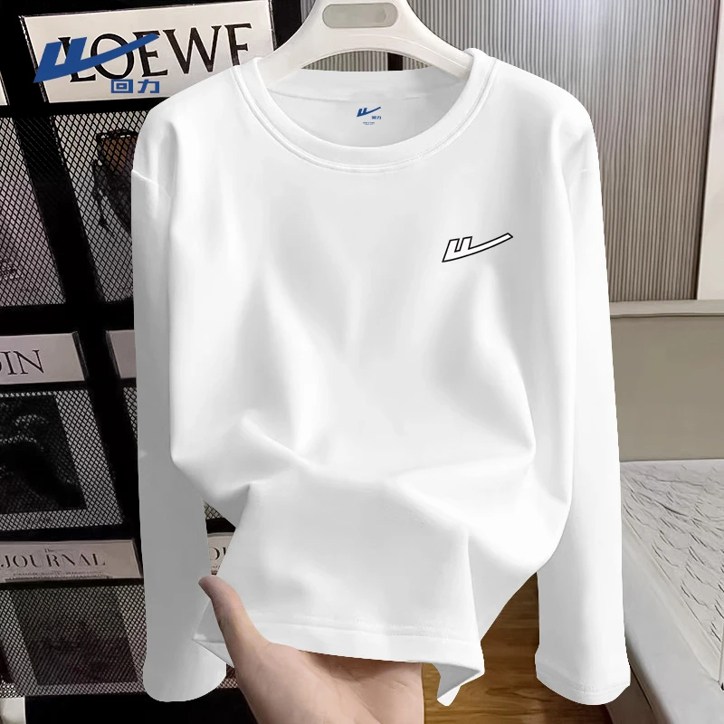 【回力】白色长袖t恤女2025新款秋季内搭纯棉大码打底衫宽松上衣女T