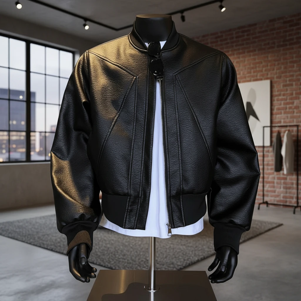 解构设计防风美式廓形机车夹克秋季棒球领复古皮衣外套男硬汉穿搭