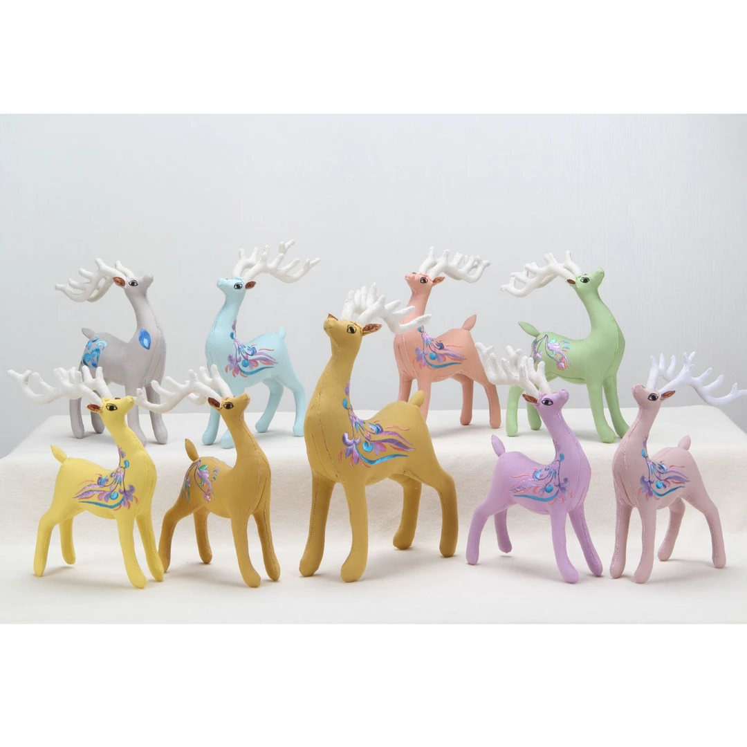 馨绣非遗纯手工刺绣布艺九色鹿立体工艺品摆件