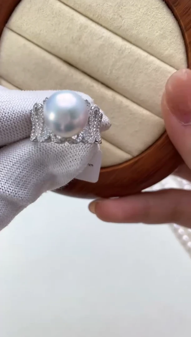 【闪购商品】淡水珍珠戒指银S925镶嵌11-12mm特选爱迪生戒指