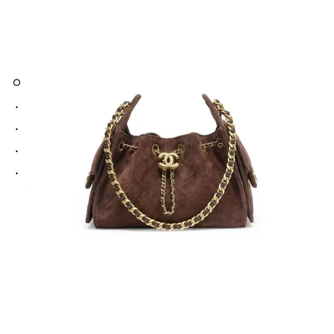 未使用 Chanel/香奈儿  麂皮双口袋抽绳mini 25bag 芯片款二店