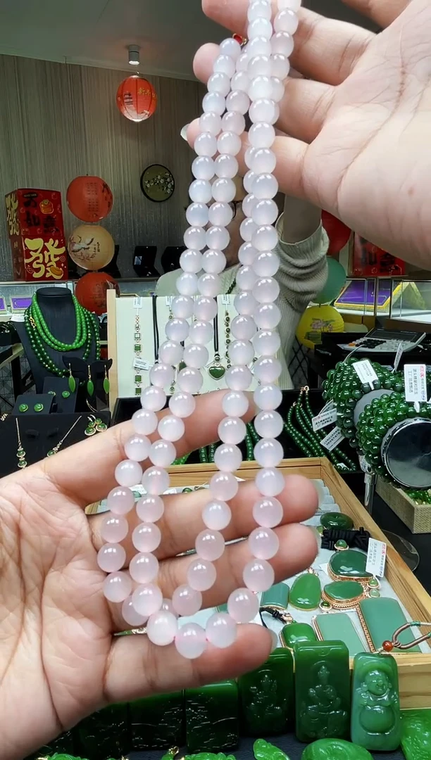 【闪购商品】和田玉项链未镶嵌108 冰透藕粉项链