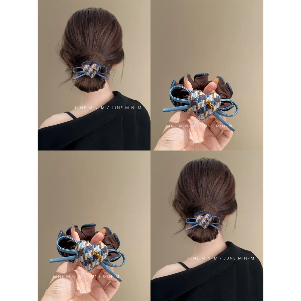 冬日晴空~时尚爱心扎发小肠发圈蝴蝶结褶皱设计高颜值扎马尾