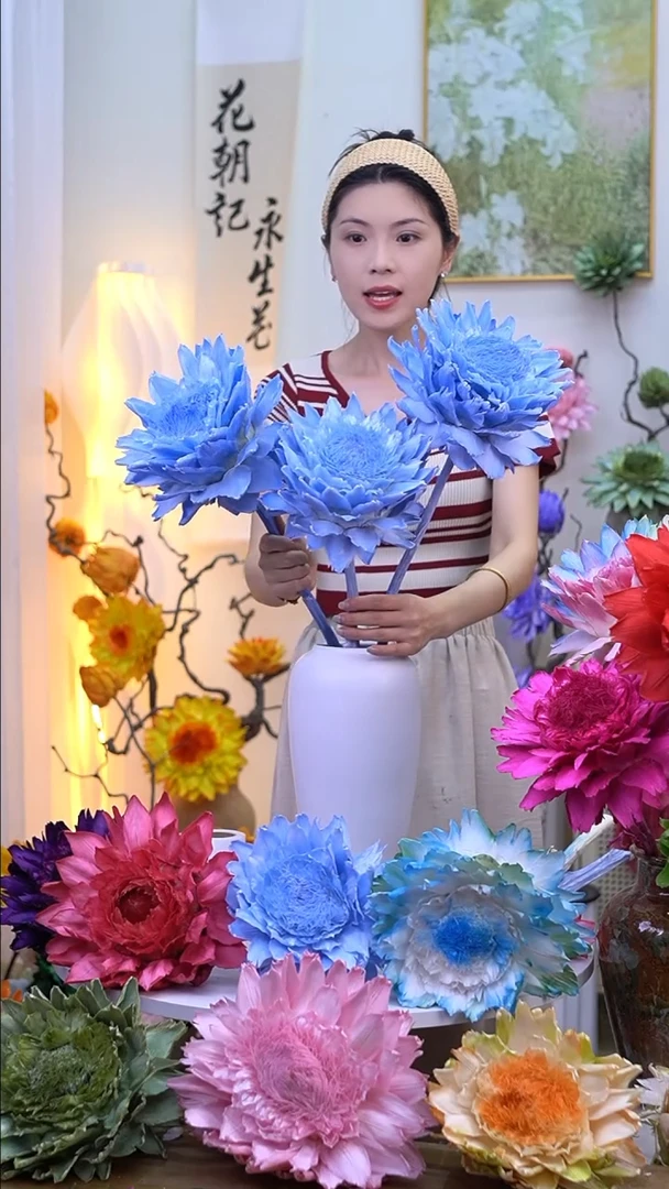 永生洋蓟天蓝3头【有染色点叶片有伤】8695