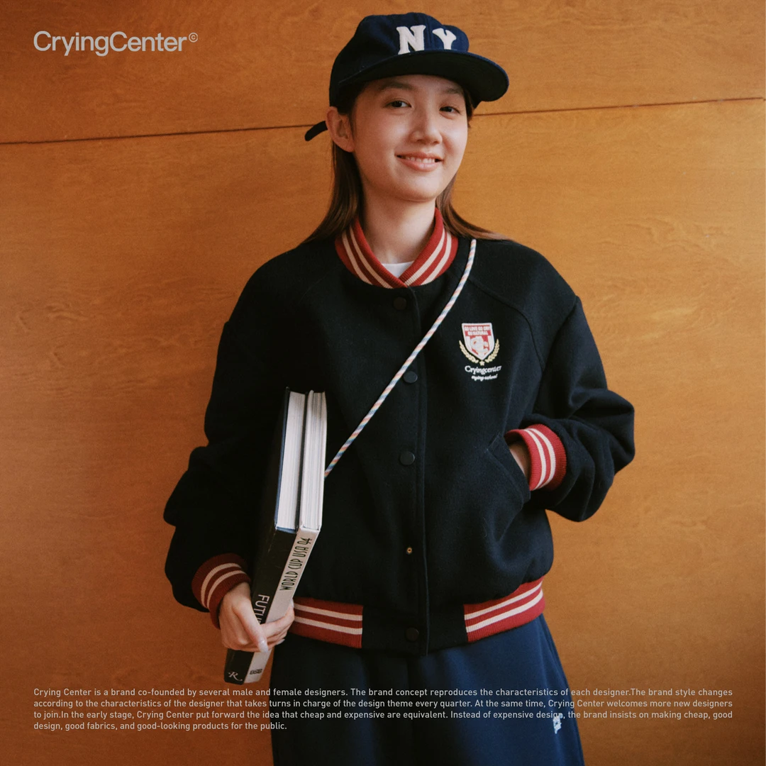 Crying center/哭喊中心棒球毛呢夹克外套 复古运动