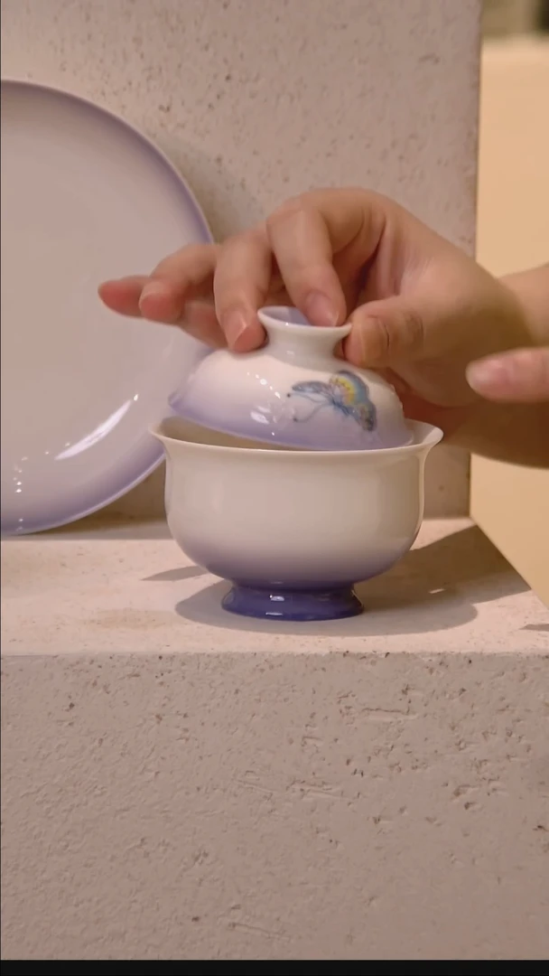 玉泥-紫烟蝶衣-暮圆盖碗