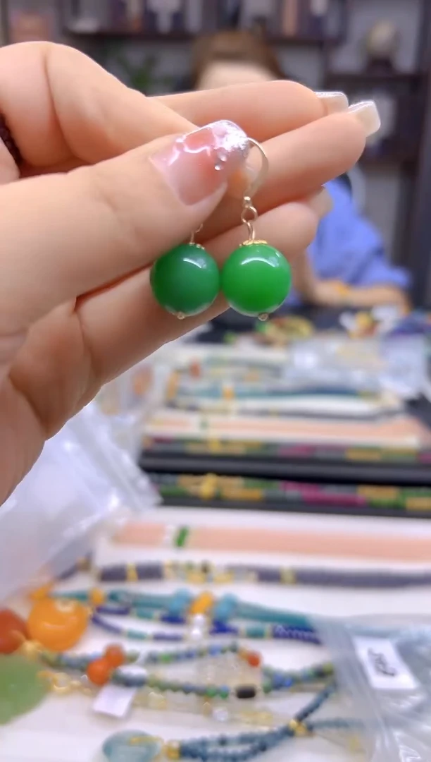 翡翠14K金镶嵌耳饰DIY款E665