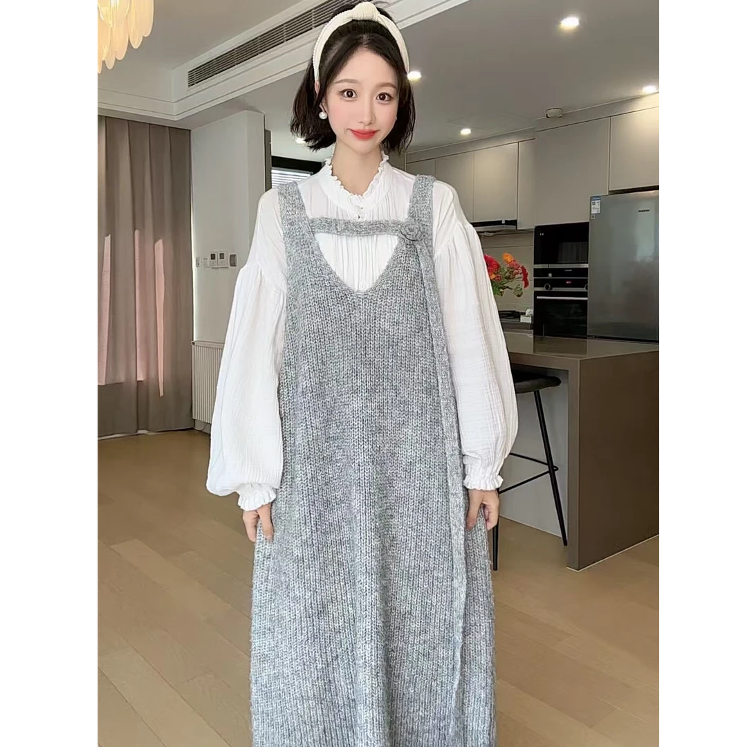 小玉推荐《灰色玫瑰花飘带》针织裙720