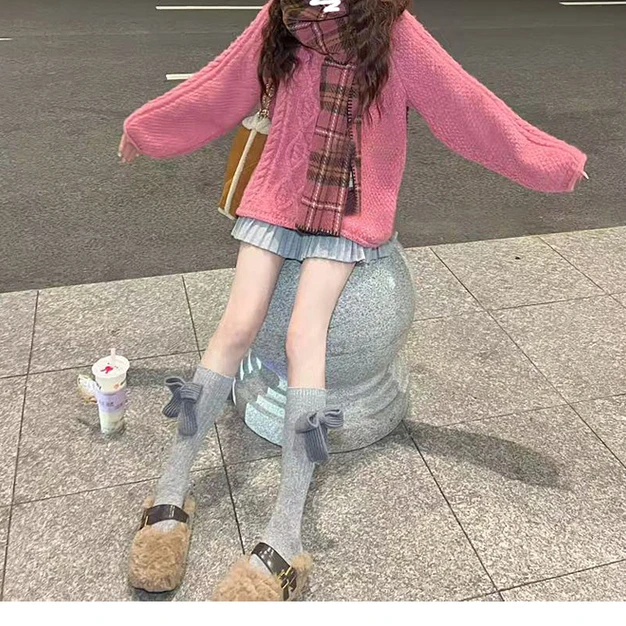 春秋冬气针织时尚学院风格子韩版秋冬毛衣2025新款圆领上衣