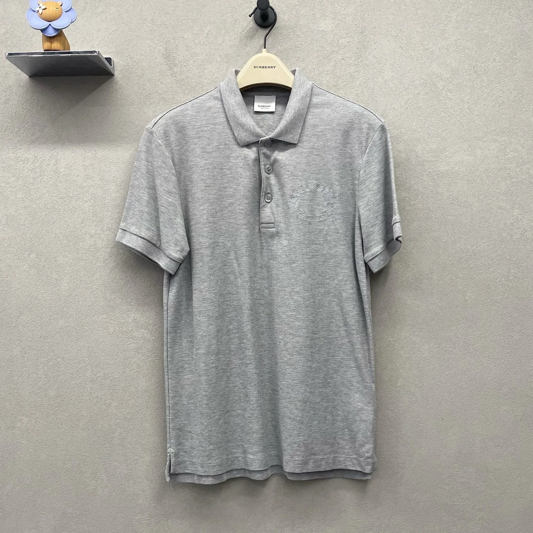 99新 BURBERRY/博柏利 浅灰色纽扣珠地网眼Polo衫/尺码S/SH050077