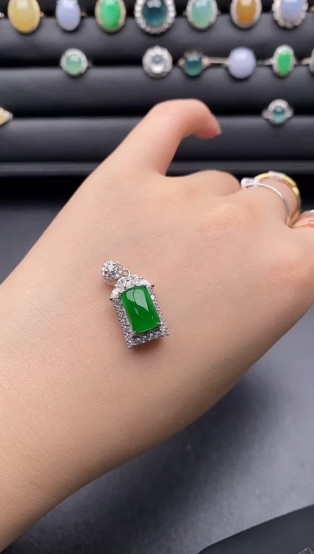 银S925镶嵌戒指翡翠一物一证一礼盒