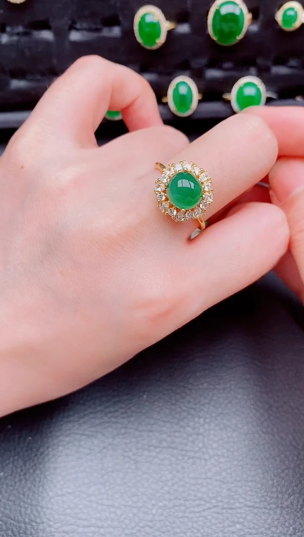 【闪购商品】翡翠戒指银S925镶嵌天然a货翡翠333