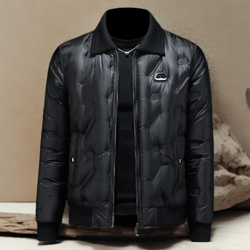 诺顿雷斯可拆卸针织翻领羽绒服男士短款修身轻薄羽绒潮流冬季外套