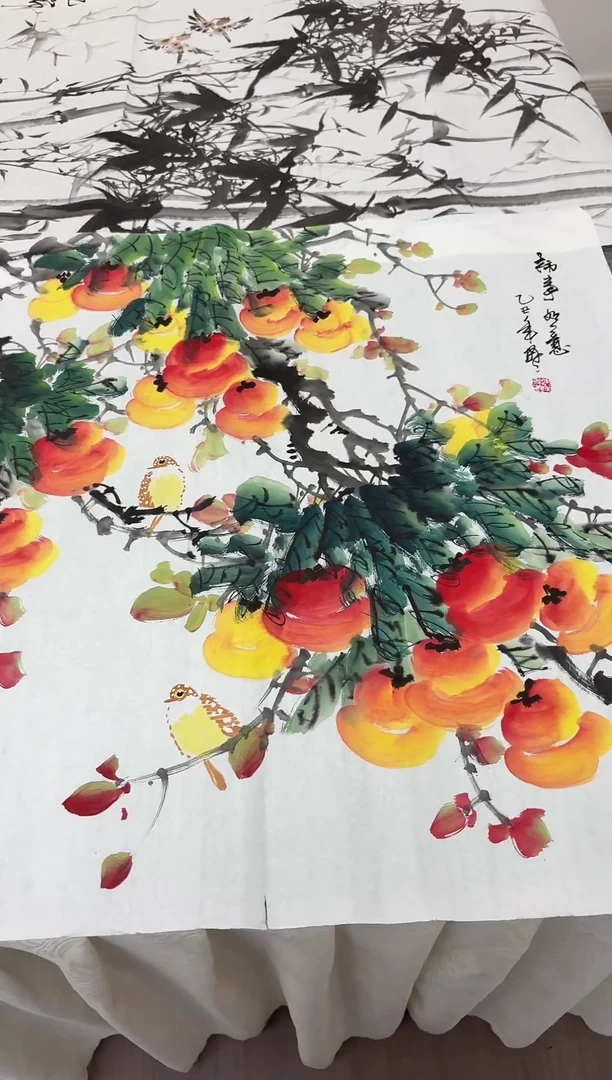 国画国画国画国画亲笔手绘 柿事如意