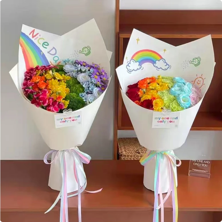 【花姿材】彩虹弯弯 童年牛皮纸卡通鲜花花束艺术包装纸花艺包装纸