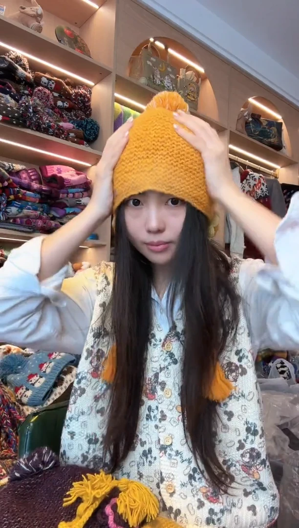 橘色山茶花护耳帽