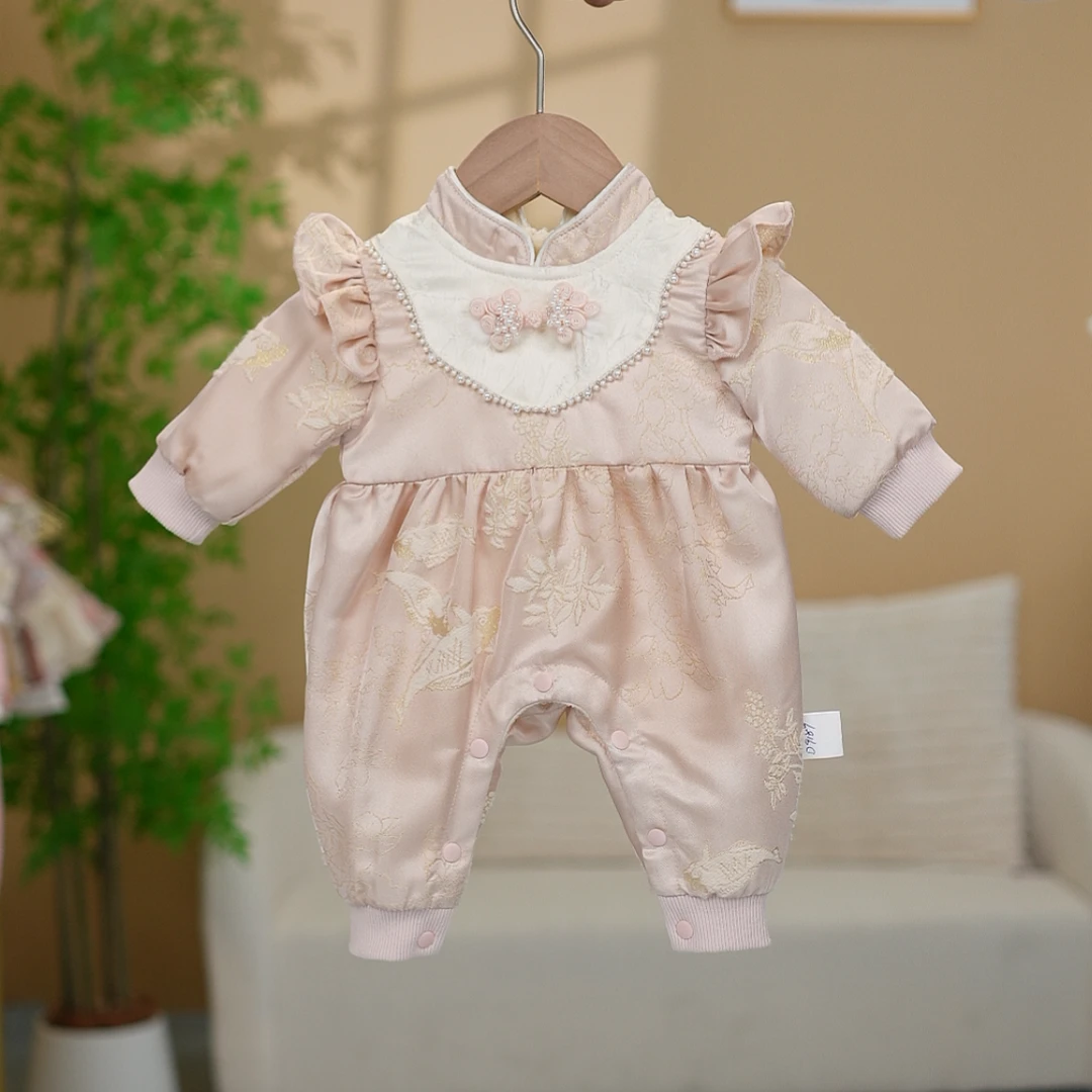 婴儿衣服宝宝连体衣百天哈衣新生儿满月周岁礼服春秋爬服