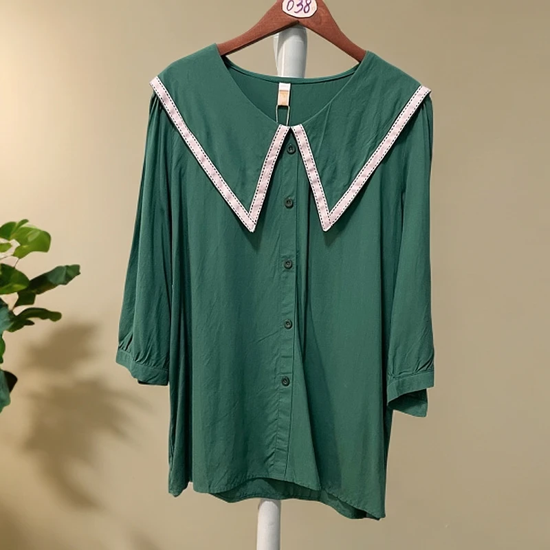 娃娃领衬衫女七分袖法式上衣洋气减龄百搭春秋