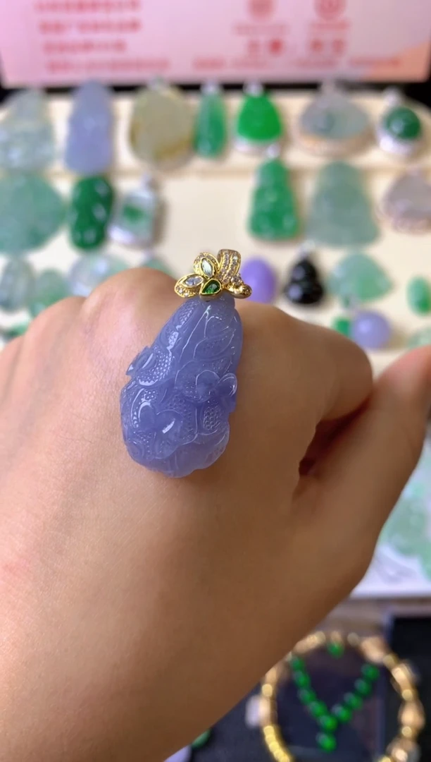 吊坠(不含链)18K金镶嵌翡翠玖*成品吊坠