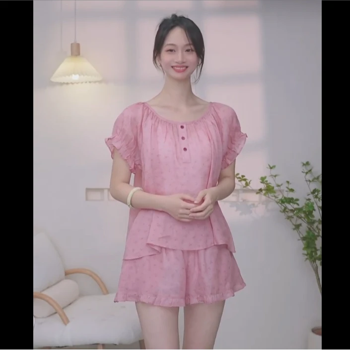 【海棠朵朵】短袖短裤睡衣女款2025新款夏季纯棉春秋款家居服