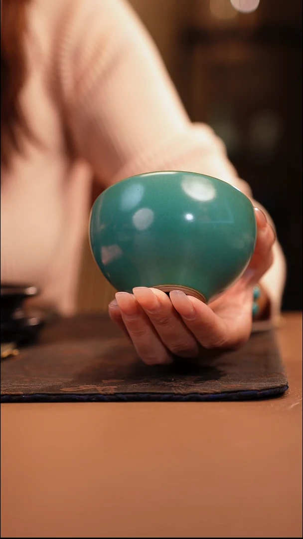 蒲石品鉴 柴窑 裸烧 松石绿 养心杯