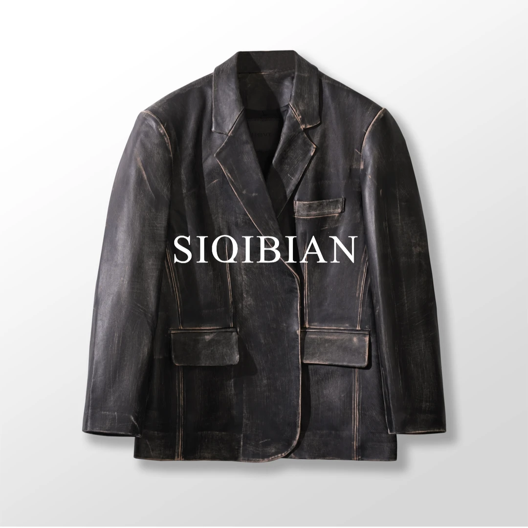 SIQIBIAN ｜25SS春季新品休闲百搭高级腔调擦色皮衣外套-23003