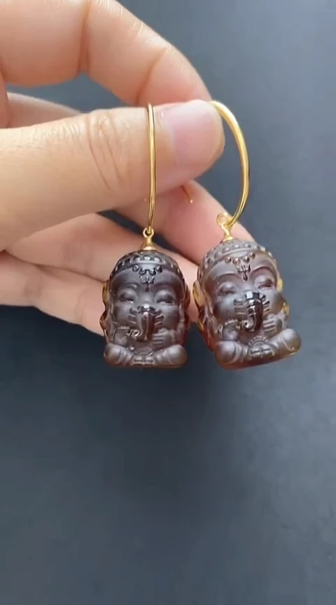 【闪购商品】琥珀裸石银S925镶嵌琥珀耳坠