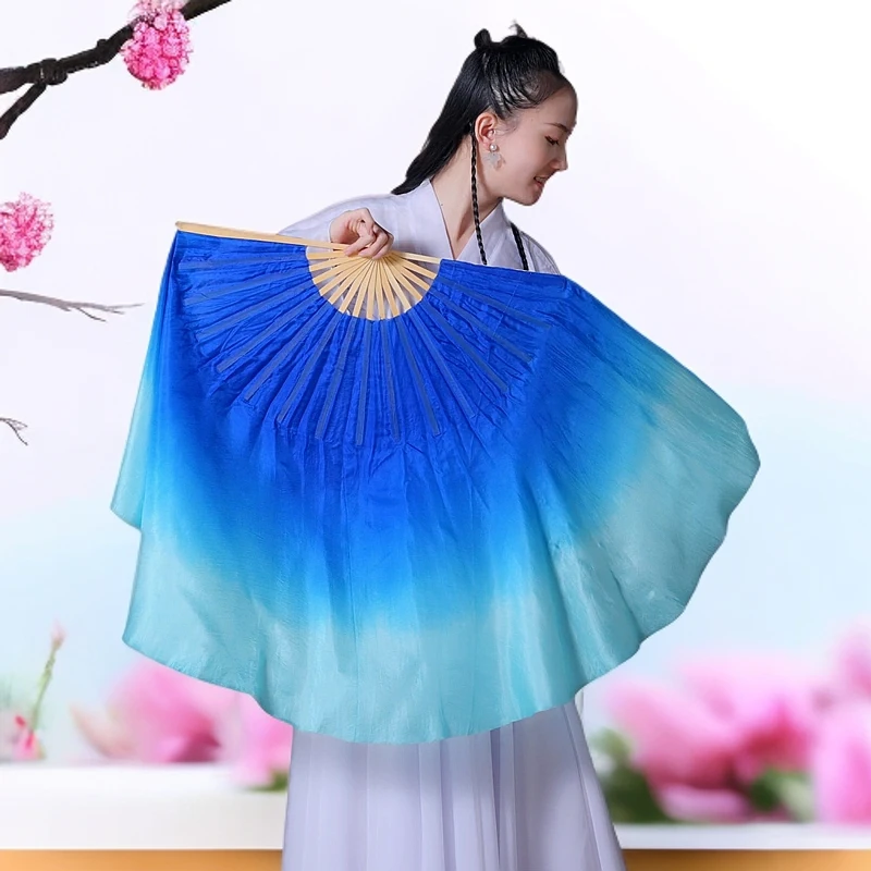 舞蹈扇子跳舞扇双面加长宝蓝渐变色中国风古典舞广场舞秧歌长绸扇