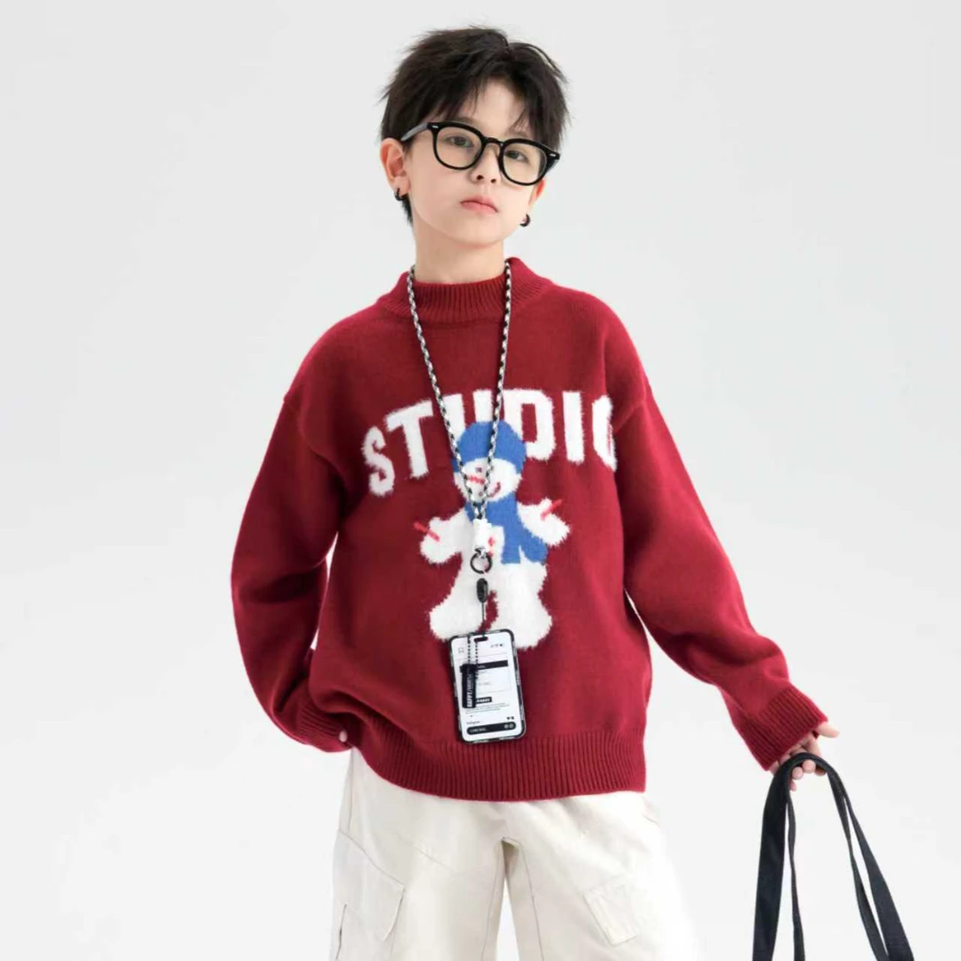 【杨少华服饰】男童冬装半高领红色圣诞毛衣儿童加厚针织上衣6078