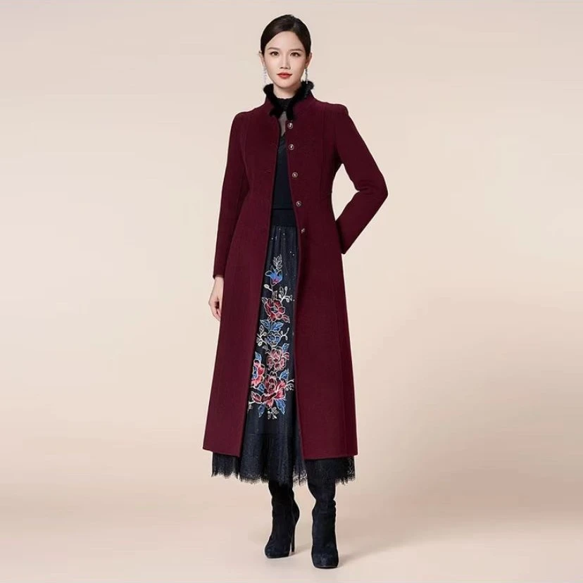 【降温福利！】古色酒红大气高贵百搭冬季高级感双面呢中长外套