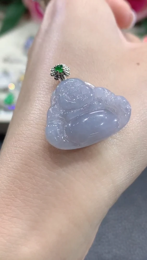 吊坠(不含链)18K金镶嵌翡翠a7紫货有一定色差