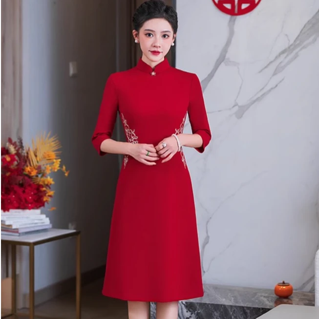 【朱韵】高端旗袍春秋女2025新款日常复古改良国风连衣裙气质长款女
