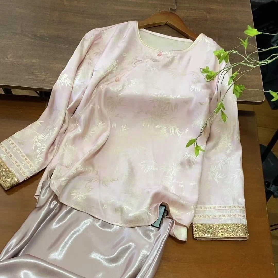 【竹韵】中式小衫重工复古新中式春秋打底衫 古风中国风女士上衣