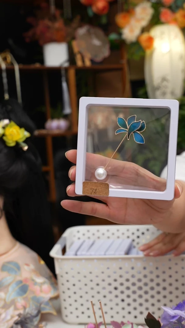 铁合金醋酸锦簪阁粉色绒花发梳款复刻蚕丝绒花绒花非遗工艺古风