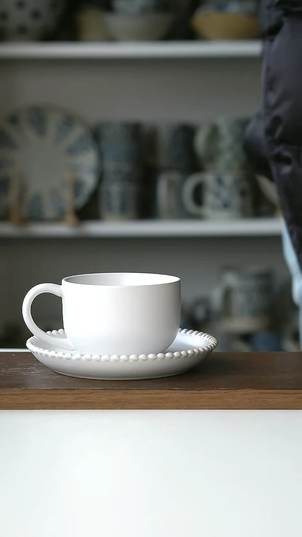 【闪购商品】陶瓷出波兰珍珠波点咖啡杯碟套装@4-2@