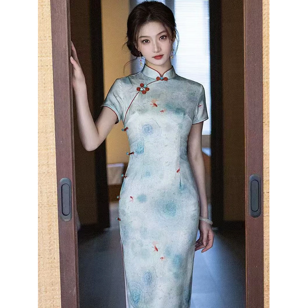 苏故里【月移花影】少女气质传统款旗袍新中式日常旗袍双层衣长120