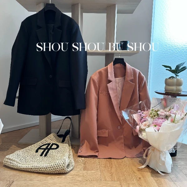 【瘦瘦】桃枝气泡-春秋翻领显瘦薄垫肩设计感长袖西装外套S01346