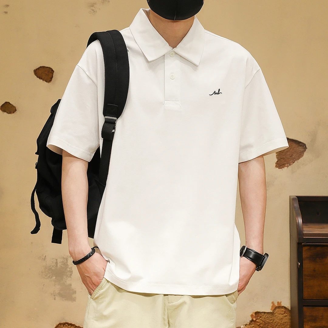 高端美式简约刺绣重磅短袖Polo衫男夏季凉感休闲大码半袖体恤上衣