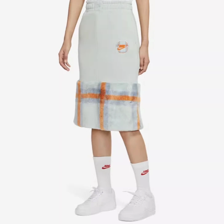 Nike Sports wear Nsw趣味格纹拼接夏季针织中裙绿色DD4536-013