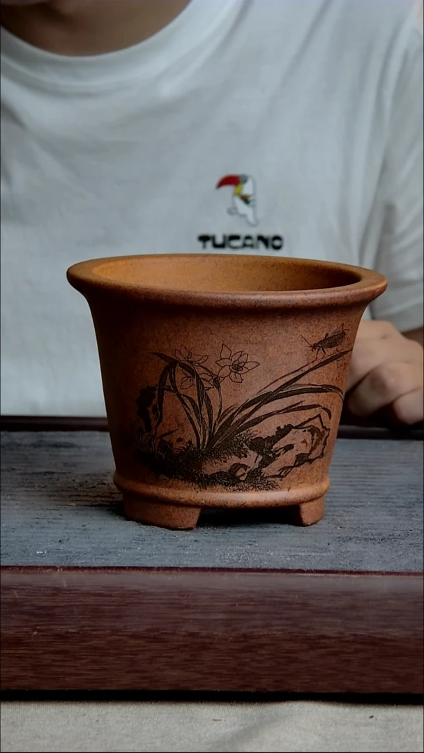 紫砂花盆12.5*10.5内径紫砂花盆【兰草】